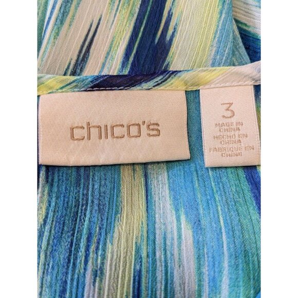 Chicos Womens 3 US XL Sheer Blouse Tunic Blue Tie Dye Stripe Keyhole Long Sleeve - Picture 6 of 7